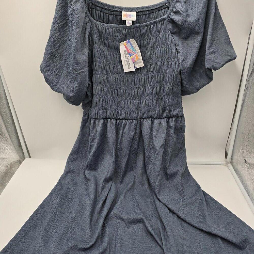 Lularoe Baby Doll Puff Sleeves Midi Blue Women‎ Large New (87-3)